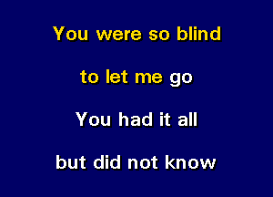 You were so blind

to let me go

You had it all

but did not know