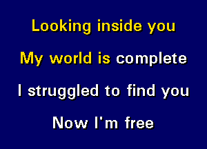 Looking inside you

My world is complete
I struggled to find you

Now I'm free