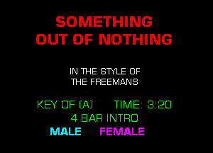 SOMETHING
OUT OF NOTHING

IN THE STYLE OF
THE FREEMANS

KEY OF (A) TIME 320
4 BAR INTRO
MALE FEMALE