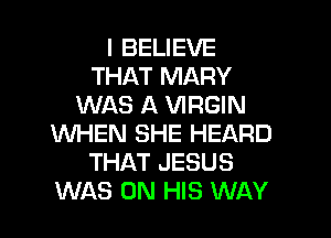 I BELIEVE
THAT MARY
WAS A VIRGIN

WHEN SHE HEARD
THAT JESUS
WAS ON HIS WAY