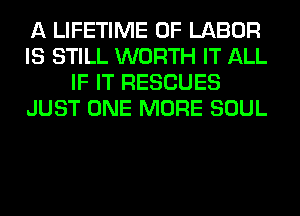 A LIFETIME OF LABOR
IS STILL WORTH IT ALL
IF IT RESCUES
JUST ONE MORE SOUL