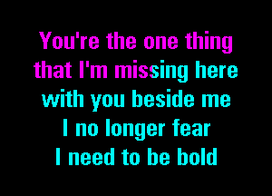 You're the one thing
that I'm missing here
with you beside me
I no longer fear
I need to be bold