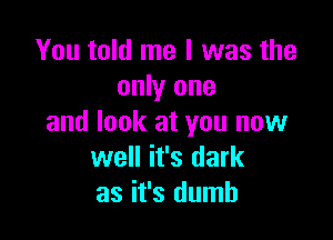 You told me I was the
only one

and look at you now
well it's dark
as it's dumb