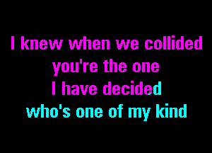 I knew when we collided
you're the one

I have decided
who's one of my kind