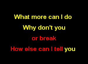 What more can I do
Why don't you

or break

How else can I tell you