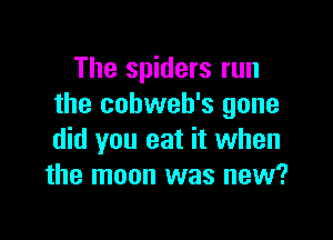 The spiders run
the cobweb's gone

did you eat it when
the moon was new?