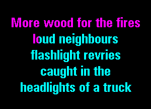 More wood for the fires
loud neighbours
flashlight revries

caught in the
headlights of a truck