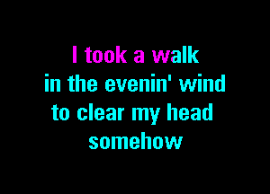 I took a walk
in the evenin' wind

to clear my head
somehow