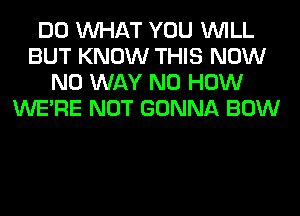 DO WHAT YOU WILL
BUT KNOW THIS NOW
NO WAY N0 HOW
WERE NOT GONNA BOW