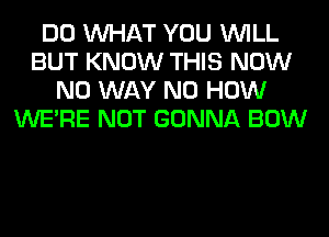 DO WHAT YOU WILL
BUT KNOW THIS NOW
NO WAY N0 HOW
WERE NOT GONNA BOW