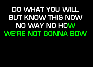 DO WHAT YOU WILL
BUT KNOW THIS NOW
NO WAY N0 HOW
WERE NOT GONNA BOW