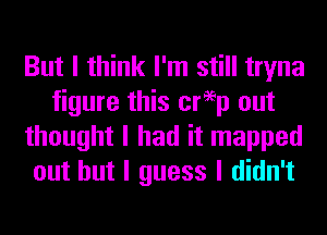 But I think I'm still tryna
figure this creep out
thought I had it mapped
out but I guess I didn't