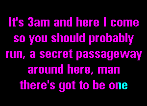 It's 3am and here I come
so you should probably
run, a secret passageway
around here, man
there's got to he one