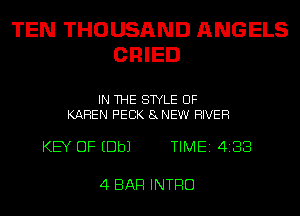 TEN THOUSAND ANGELS
DRIED

IN THE STYLE UF
KAREN PEEK 8 NEW RIVER

KEY OF EDbJ TIME 4133

4 BAR INTRO