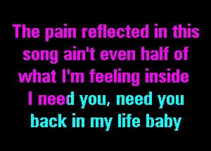 The pain reflected in this
song ain't even half of
what I'm feeling inside
I need you, need you
back in my life baby