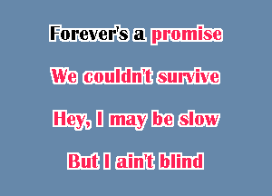Forever's a promise
We couldn't survive
Hey, I may be slow

But I ain't blind