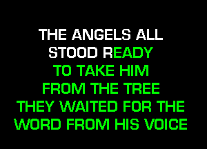 THE ANGELS ALL
STOOD READY
TO TAKE HIM
FROM THE TREE
THEY WAITED FOR THE
WORD FROM HIS VOICE