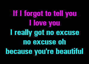 If I forgot to tell you
I love you

I really got no excuse
no excuse oh
because you're beautiful