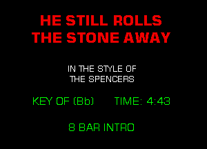 HE STILL ROLLS
THE STONE AWAY

IN THE STYLE OF
THE SPENCEHS

KEY OF (Bbl TIME 4 43

8 BAR INTRO