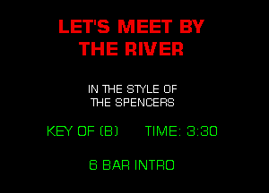 LET'S MEET BY
THE RIVER

IN THE STYLE OF
THE SPENCERS

KEY OF (81 TIME 330

8 BAR INTRO