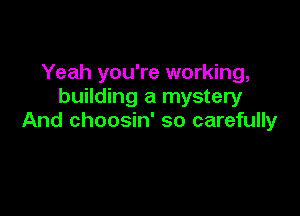 Yeah you're working,
building a mystery

And choosin' so carefully
