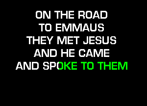 ON THE ROAD
TO EMMAUS
THEY MET JESUS
AND HE CAME
AND SPOKE TO THEM

g