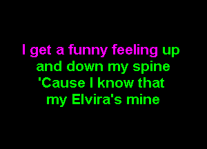 I get a funny feeling up
and down my spine

'Cause I know that
my Elvira's mine