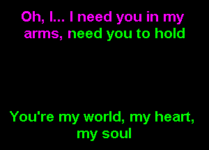 Oh, I... I need you in my
arms, need you to hold

You're my world, my heart,
my soul