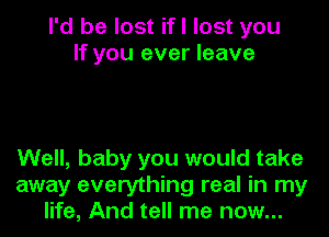 I'd be lost ifl lost you
If you ever leave

Well, baby you would take
away everything real in my
life, And tell me now...