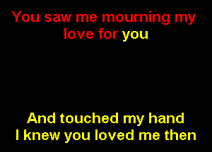 You saw me mourning my
love for you

And touched my hand
I knew you loved me then