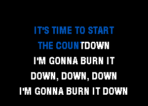 IT'S TIME TO START
THE COUNTDOWN
I'M GONNA BURN IT
DOWN, DOWN, DOWN

I'M GONNA BURN IT DOWN l
