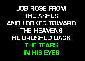 JOB ROSE FROM
THE ASHES
AND LOOKED TOWARD
THE HEAVENS
HE BRUSHED BACK
THE TEARS
IN HIS EYES