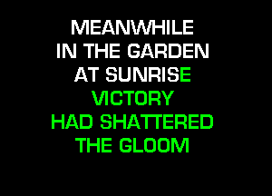 MEANWHILE
IN THE GARDEN
AT SUNRISE

VICTORY
HAD SHATI'ERED
THE GLOOM