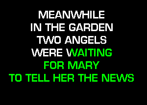 MEANVVHILE
IN THE GARDEN
TWO ANGELS
WERE WAITING
FOR MARY
TO TELL HER THE NEWS