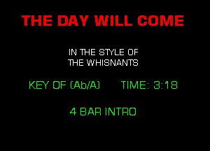 THE DAY WILL COME

IN THE STYLE OF
THE WHISNANTS

KEY OF (AblAl TIME 3'18

4 SAP! INTFIO