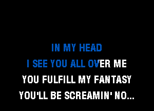 IN MY HEAD
I SEE YOU ALL OVER ME
YOU FULFILL MY FANTASY
YOU'LL BE SCREAMIH' H0...