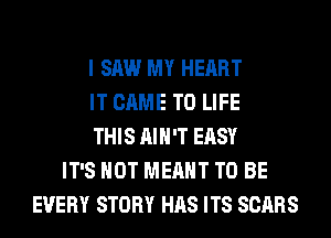 I SAW MY HEART
IT CAME T0 LIFE
THIS AIN'T EASY
IT'S NOT MEANT TO BE
EVERY STORY HAS ITS SCARS