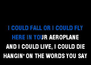 I COULD FALL OR I COULD FLY
HERE III YOUR AEROPLIIIIE
MID I COULD LIVE, I COULD DIE
HAHGIII' ON THE WORDS YOU SAY