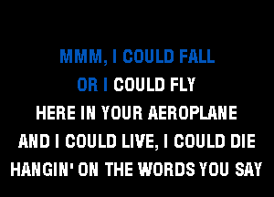 MMM, I COULD FALL
OR I COULD FLY
HERE III YOUR AEROPLIIIIE
MID I COULD LIVE, I COULD DIE
HAHGIII' ON THE WORDS YOU SAY