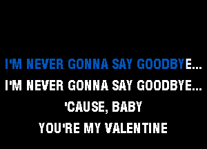 I'M NEVER GONNA SAY GOODBYE...
I'M NEVER GONNA SAY GOODBYE...
'CAUSE, BABY
YOU'RE MY VALENTINE