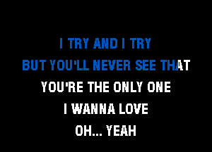 I TRY MID I TRY
BUT YOU'LL NEVER SEE THAT
YOU'RE THE ONLY ONE
I WANNA LOVE
OH... YEAH