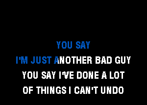 YOU SAY

I'M JUST ANOTHER BAD GUY
YOU SAY I'VE DONE A LOT
OF THINGSI CAN'T UHDO