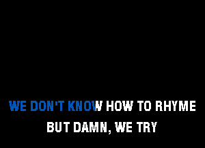 WE DON'T KNOW HOW TO RHYME
BUT DAMN, WE TRY