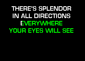 THERE'S SPLENDOR
IN ALL DIRECTIONS
EVERYWHERE
YOUR EYES WILL SEE