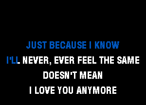 JUST BECAUSE I KNOW
I'LL NEVER, EVER FEEL THE SAME
DOESN'T MEAN
I LOVE YOU AHYMORE