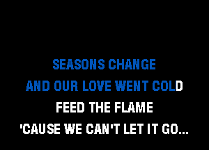SEASONS CHANGE
AND OUR LOVE WENT COLD
FEED THE FLAME
'CAUSE WE CAN'T LET IT GO...