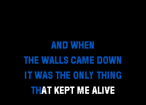 AND WHEN
THE WALLS CAME DOWN
IT WAS THE ONLY THING

THAT KEPT ME ALIVE l