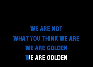 WE ARE NOT

WHAT YOU THINK WE ARE
WE ARE GOLDEN
WE ARE GOLDEN