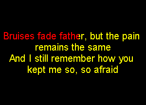 Bruises fade father, but the pain
remains the same
And I still remember how you
kept me so, so afraid