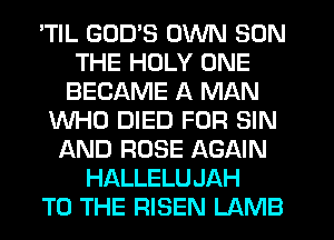'TIL GOD'S OWN SON
THE HOLY ONE
BECAME A MAN
WHO DIED FOR SIN
AND ROSE AGAIN
HALLELUJAH
TO THE RISEN LAMB